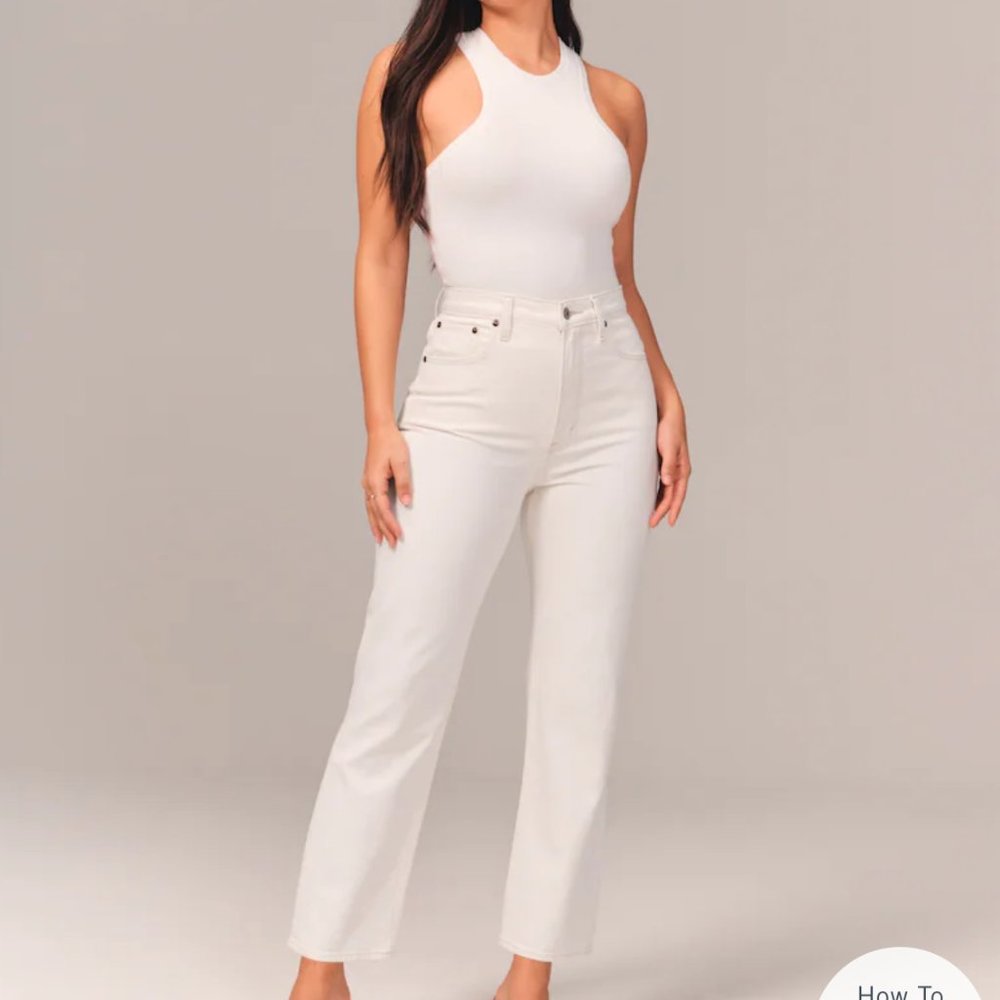 Abercrombie & Fitch High-Rise Straight Leg Jeans in Off-White